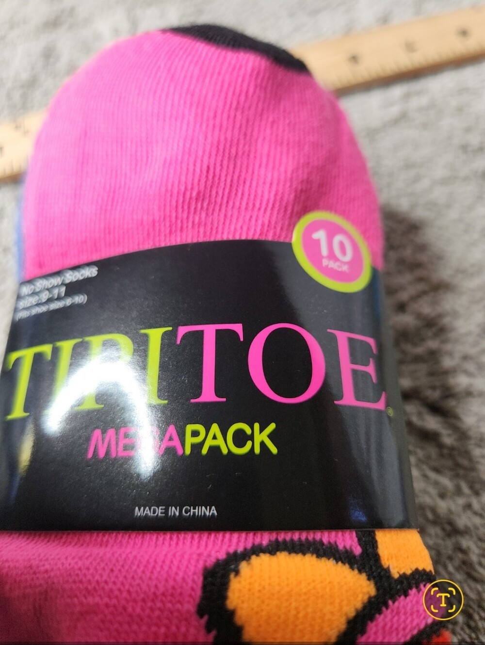 Women's Mega Pack No Show Bright & Colorful Shows - 10 Pack TipiToes  Size 9-11